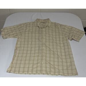 Tommy Bahama Medium Beige Silk Plaid Pattern Short Sleeve Button Down Shirt Men